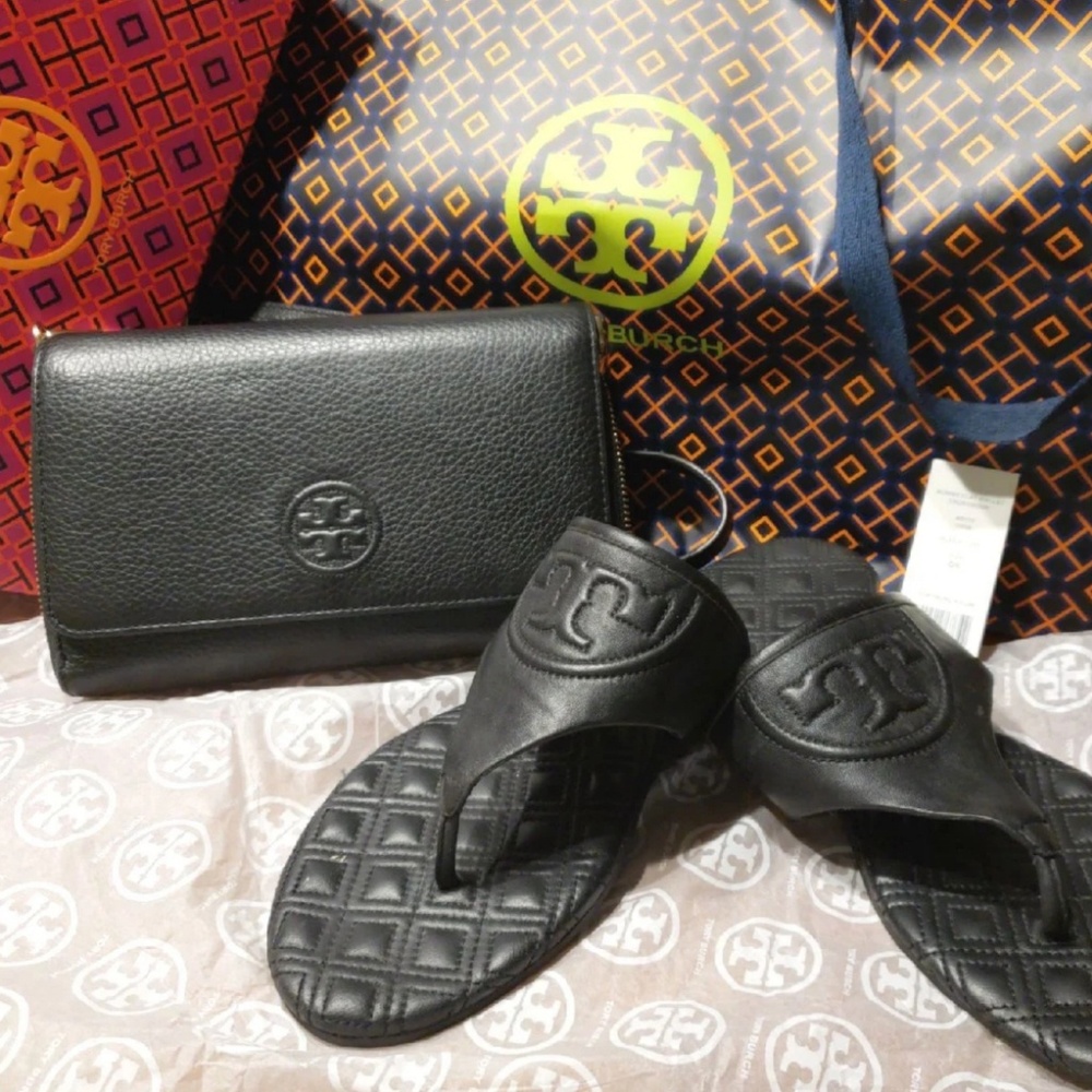 Tory Burch Set Wallet/ Crossbody Flaming Sandals